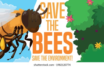 Scenic view with bee and vegetation with flowers, promoting conservation efforts to protect and to save the bees and the environment.