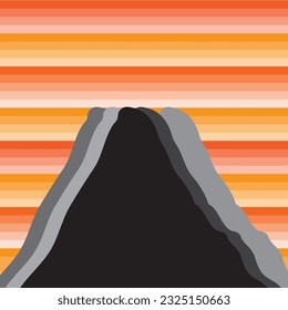 Scenic view of black mountain and red, orange and yellow of sun set or sun rise sky background for sticker, banner, silk screen, post cards, poster, backdrop and background, etc.