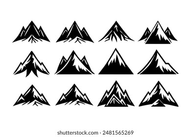 A scenic view of black and white mountains on a white background