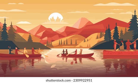 Scenic View of Canada Landscape, Happy Canada Day, Vector Illustration