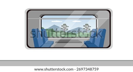 Scenic View from a Train Window. Traveling by Train. Train Cabin Seat with Window View. Window train from outside.