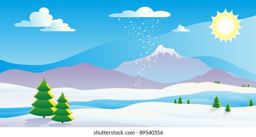 Scenic winter plain landscape vector illustration