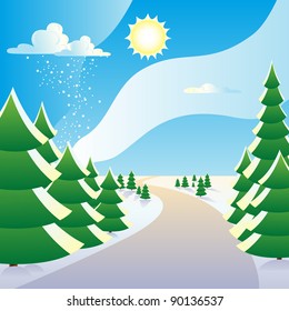 Scenic winter plain landscape vector illustration