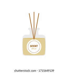 Scent diffuser, aromatherapy oil diffuser bottle with wooden sticks vector icon, illustration.