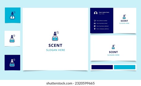 Scent logo design with editable slogan. Branding book and business card template.