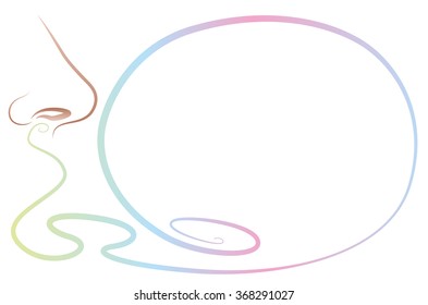 Scent smelling nose with kind of blank speech balloon, an empty space to put something odorous in it. Isolated outline vector illustration on white background.