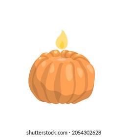 Scented burning wax candles, orange in the shape of a pumpkin. Relaxation and recreation design element.
