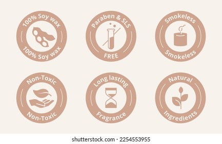 Scented candle certification label. Special features symbol. Aroma candle unique selling point badge vector illustration. Perfect sign design for shop and sale banners.