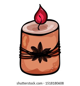 Scented candle with Cinnamon.  Symbol of celebration and comfort. New Year Christmas. Cozy Home