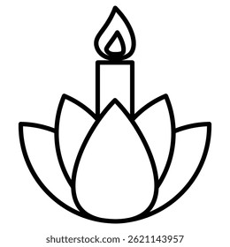 Vela perfumada e ícone de flor para spa, aromaterapia, relaxamento, bem-estar, terapia de meditação, fragrância, decoração, ilustração de vetor de beleza.