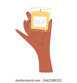 Scented candle in hand in flat style