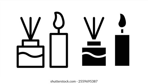 Scented Candle Icon collection in filled and stroke style.