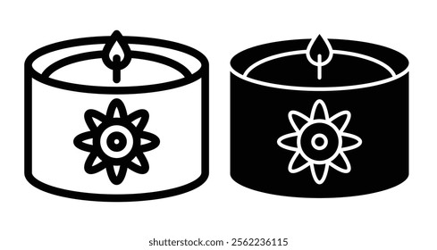 Scented Candle Icons pack in outlined and flat versions