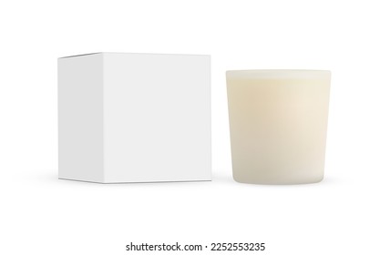 Scented Candle With Packaging Box Mockup, Isolated on White Background. Vector Illustration