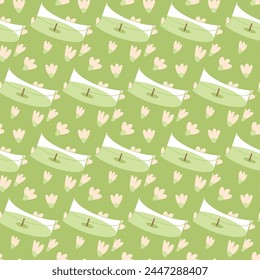 Scented candle seamless pattern. Aroma spa accessory endless background. Home decor item repeat cover. Vector cartoon flat illustration.