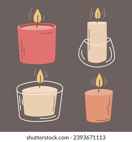 Scented candle. Set of vector flat illustrations.