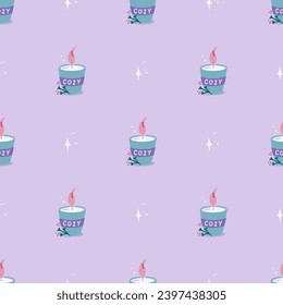 Una vela perfumada con destellos sin fisuras. Concepto de Navidad y Año Nuevo. Textura vectorial dibujada a mano para papel de pared, impresiones, envoltura, textil