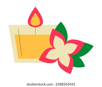 Scented Candle With Tropical Flower In Flat Vector Illustration Symbolizing Relaxation, Aromatherapy, And Spa Atmosphere, Isolated On White Background