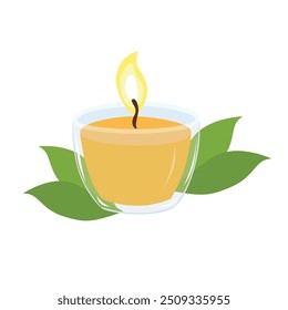 Vela perfumada vetor. Clipart de vela de aromaterapia artesanal. Elemento de outono acolhedor. Vetor plano em estilo de desenho animado isolado no fundo branco.