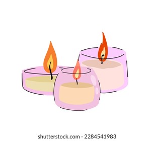 Scented candles in glass jar. Romantic Flame
