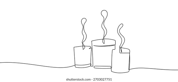 Velas perfumadas en un vidrio, en una línea continua Ilustración vectorial de diseño de dibujo dinámico de una sola línea
