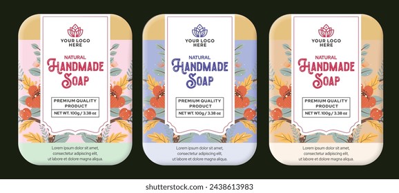 Scented flower soap handmade soap label design hand drawn pattern product labels set soap bars, natural soap labels editable die line layout vector illustration file