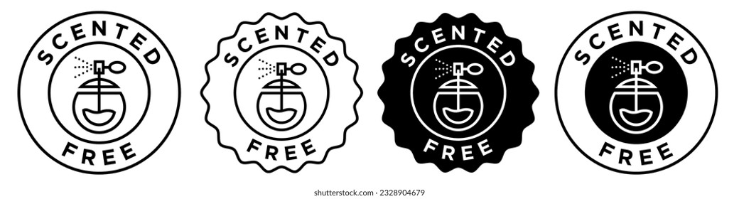 scented free icon set collection for web app ui use. Vector round circular symbol badge of unscented product ingredients. Emblem stamp of no artificial synthetic scent perfume cosmetics fragrance. svg