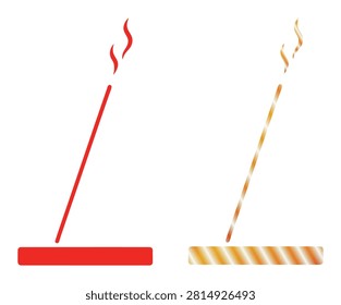 Scented joss stick graphics on base with smoke wisps, mindfulness meditation tools in red and golden gradient styles, aromatherapy equipment for relaxation and spiritual practices.