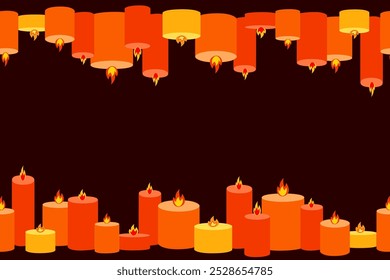 Scented orange burning candles seamless pattern border. Design for printing, textiles, wrappers. Spa and aromatherapy halloween Vector cartoon illustration
