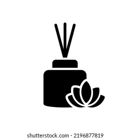 Scented Reed Diffuser Oil Silhouette Icon. Aromatherapy Pictogram. Aroma and Fragrance Therapy Stick in Glass Black Icon. Isolated Vector Illustration.