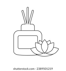 Scented Reed Diffuser Oil Silhouette and line Icon. Aromatherapy Pictogram. Aroma and Fragrance Therapy Stick in Glass Symbol. Editable Stroke. Isolated Vector Illustration