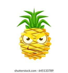Sceptic pineapple face. Cute cartoon emoji character vector Illustration