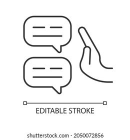 Sceptical view linear icon. Scepticism. Doubting mindset. Scientific and religious scepticism. Thin line customizable illustration. Contour symbol. Vector isolated outline drawing. Editable stroke