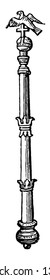 Sceptre with the Dove are three feet seven inches long, vintage line drawing or engraving illustration.