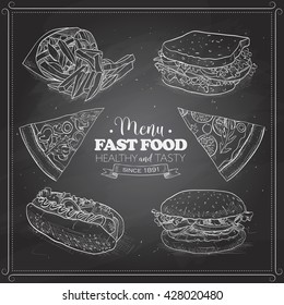 Scetch Of Fast Food Menu On A Black Board