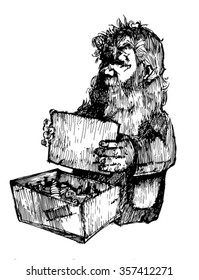scetch of poor old grandfather with a sign