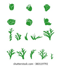 Scetch set of  silhouettes buds and leaves. Vector collection.
