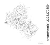 Schaerbeek city map with roads and streets, Belgium. Vector outline illustration.