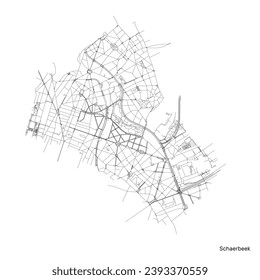 Schaerbeek city map with roads and streets, Belgium. Vector outline illustration.