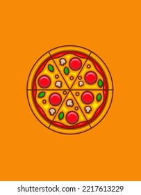 A schamatic and simple image of a pizza. Can be used for signs, prints and advertising.