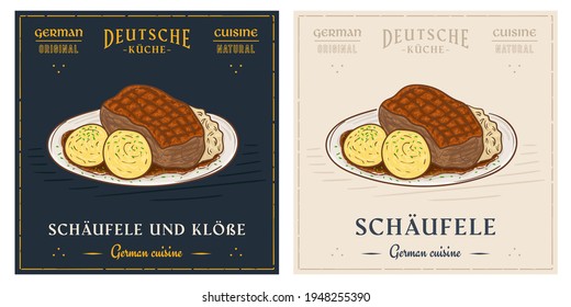 Schaufele German traditional roasted meat with potato dumplings