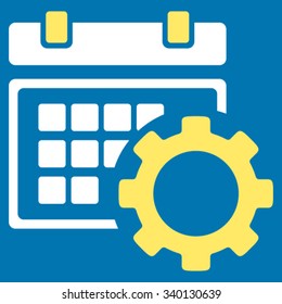 Schedule Adjustment vector icon. Style is bicolor flat symbol, yellow and white colors, rounded angles, blue background.