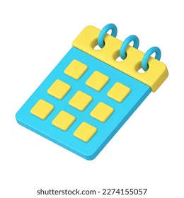 Schedule agenda task business planning time management date reminder 3d icon realistic vector illustration. Calendar deadline organizer personal planner meeting appointment note memo page on spiral