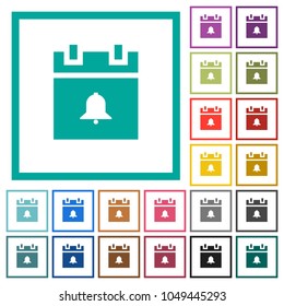 Schedule alarm flat color icons with quadrant frames on white background