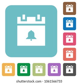 Schedule alarm white flat icons on color rounded square backgrounds