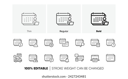 Schedule appointment, Event date, Time planner line icons. Calendar line icons. Account report, Delivery schedule and Diary planner. Event calendar, Deadline notification and month report. Vector