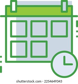 Schedule business management icon with green duotone style. Calendar, time, sign, date, reminder, plan, event. Vector illustration