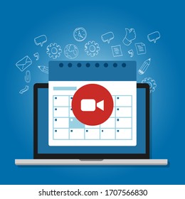Schedule business meeting in video call during social distancing using laptop calendar