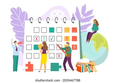 Schedule Calendar For Business Concept, Vector Illustration. Flat People Character Plan Time, Agenda Design For Work Meeting. Date Event