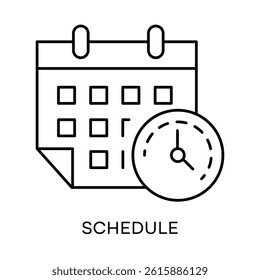  Schedule – Calendar and Clock Representing Time Management with Editable Stroke